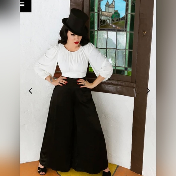 La Femme en Noir Black Satin Palazoo Pants - Picture 1 of 3